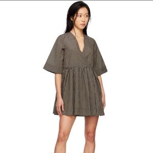 NWT Ganni Gingham-Print Seersucker Minidress